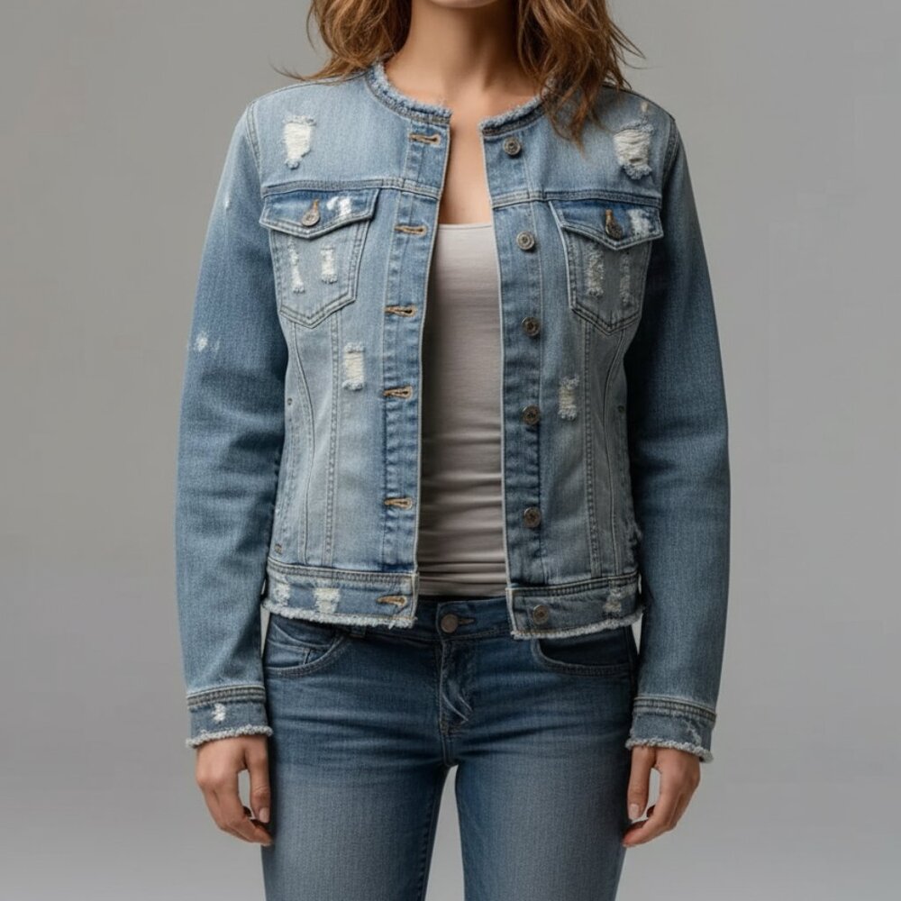 Hidden Distressed Denim Jacket, Size Small, NWT